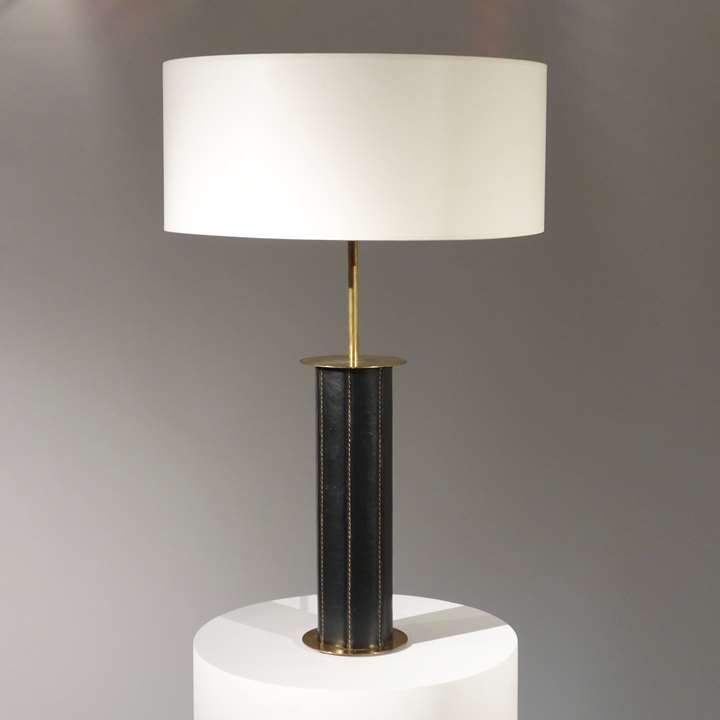 Table lamp, simili leather and brass